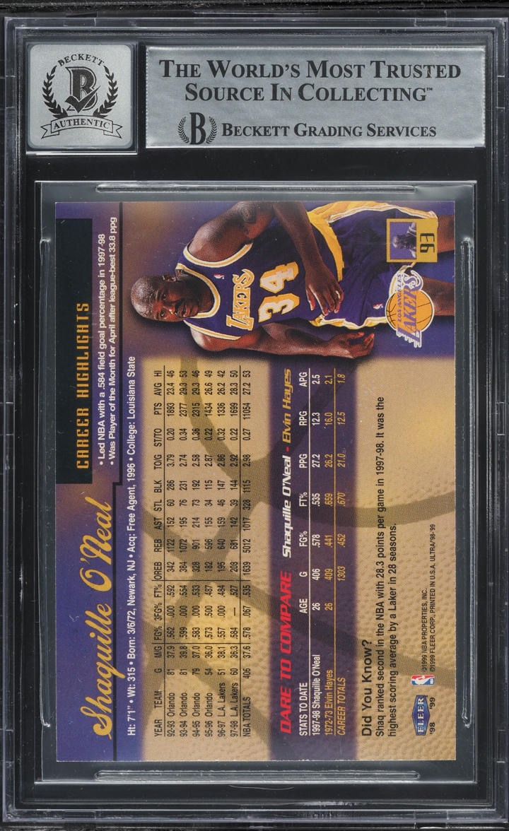 1998 Ultra Basketball Shaquille O'Neal AUTO #93 BGS AUTH