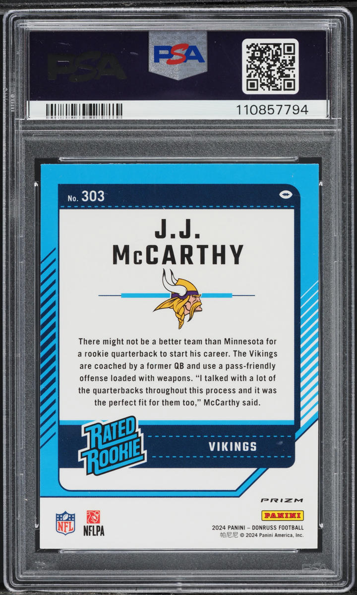 2024 Panini Donruss Optic Preview Red Wave JJ McCarthy ROOKIE #303 PSA 9 MINT