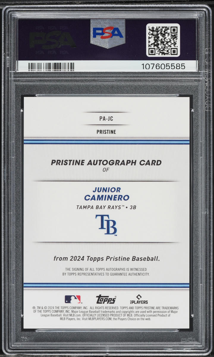 2024 Topps Pristine Blue Junior Caminero ROOKIE AUTO /75 #PAJC PSA 10 GEM MINT