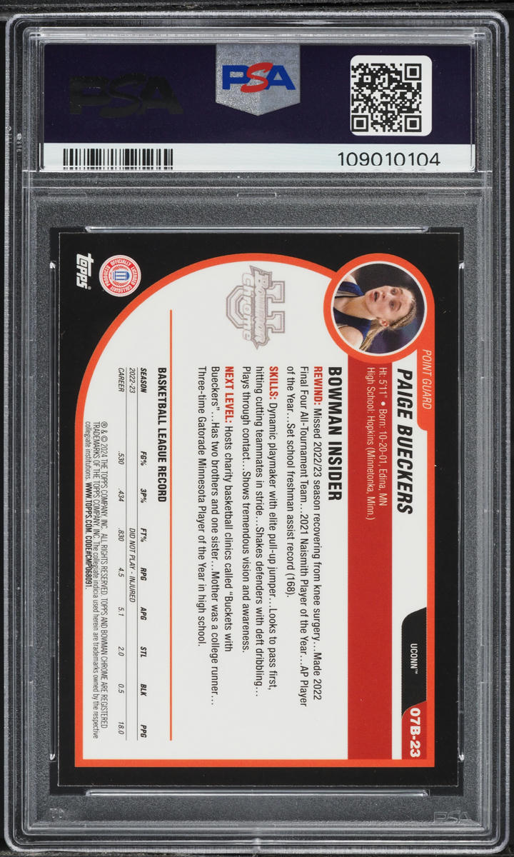 2023 Bowman University Chrome '07 Paige Bueckers #07B23 PSA 10 GEM MINT