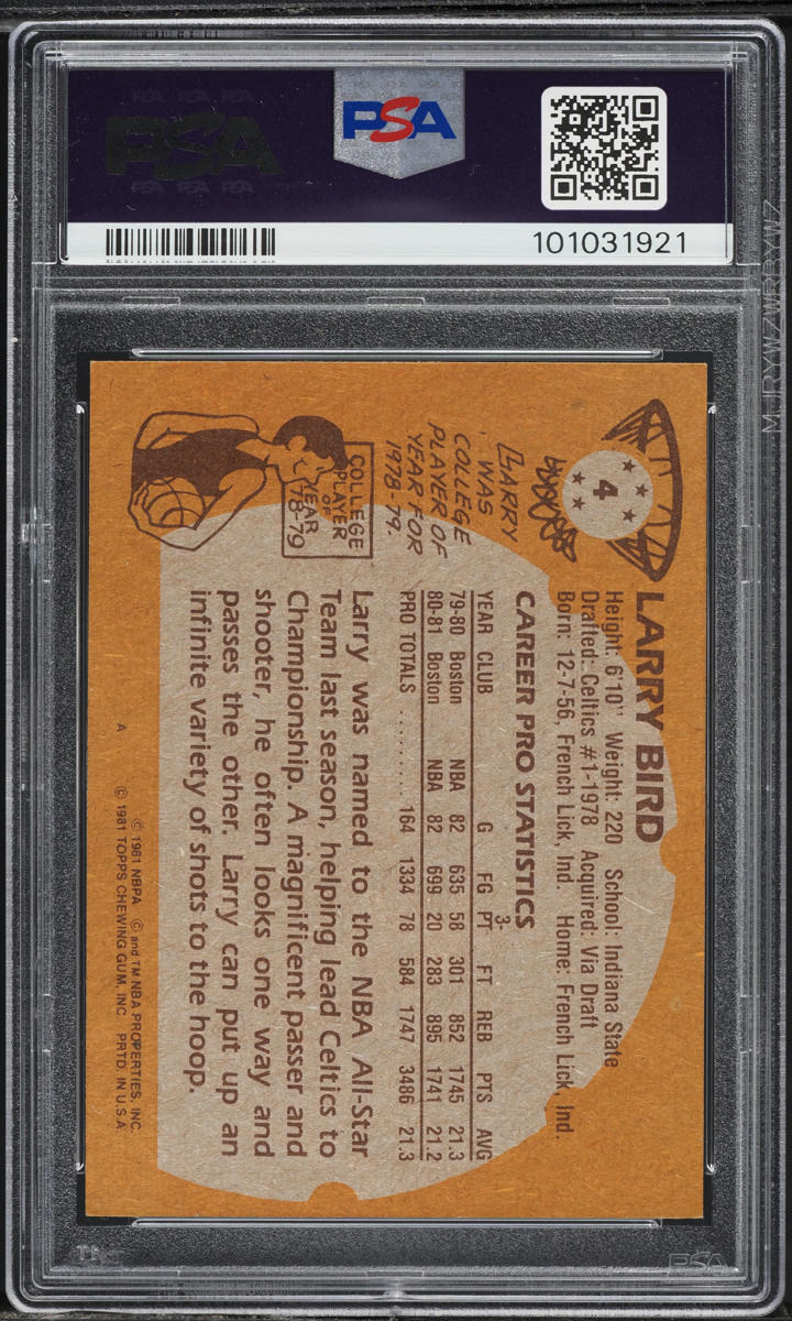 1981 Topps Basketball Larry Bird #4 PSA 7 NRMT