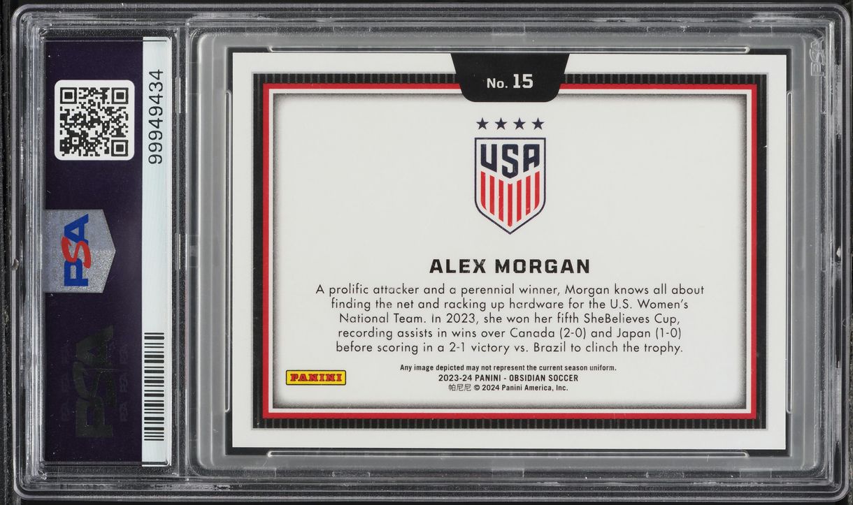 2023 Panini Obsidian Black Colorblast Alex Morgan #15 PSA 10 GEM MINT
