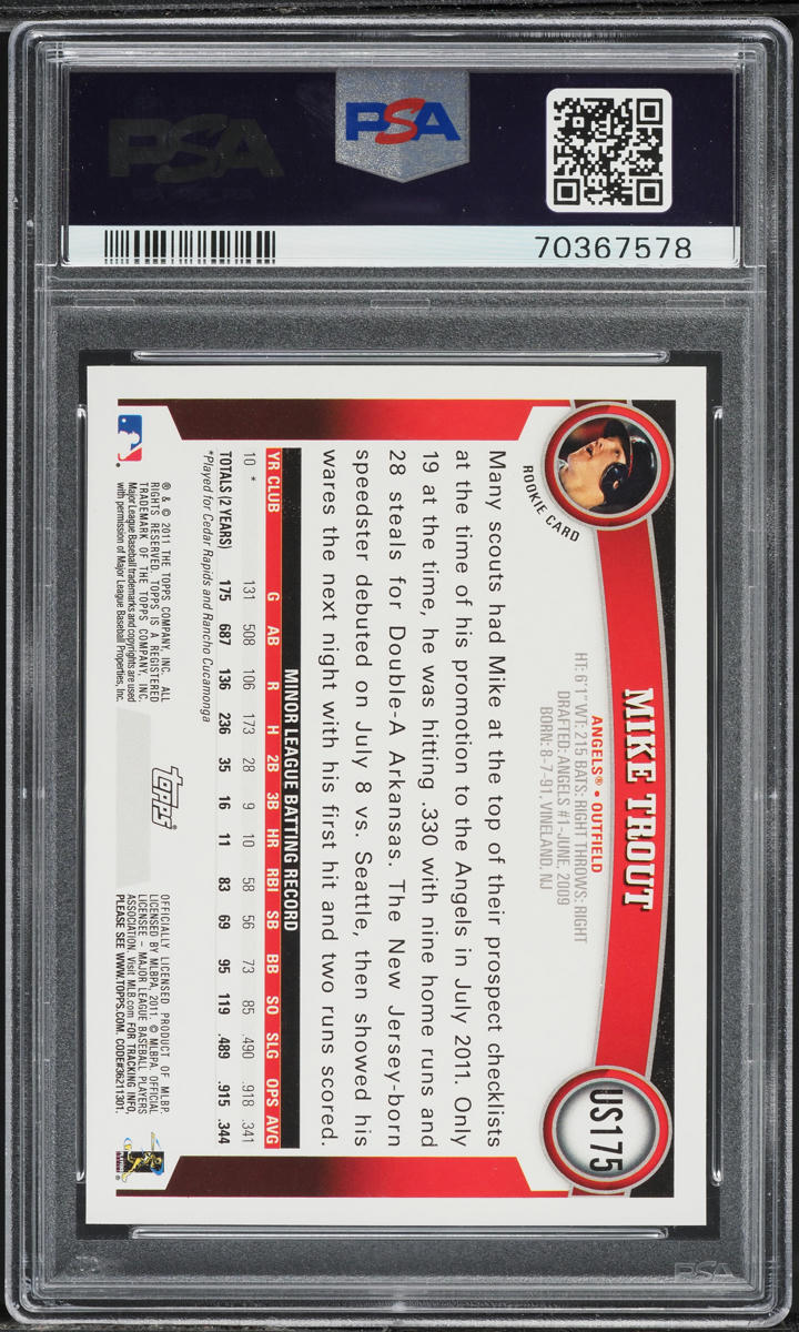 2011 Topps Update Mike Trout ROOKIE #US175 PSA 9 MINT