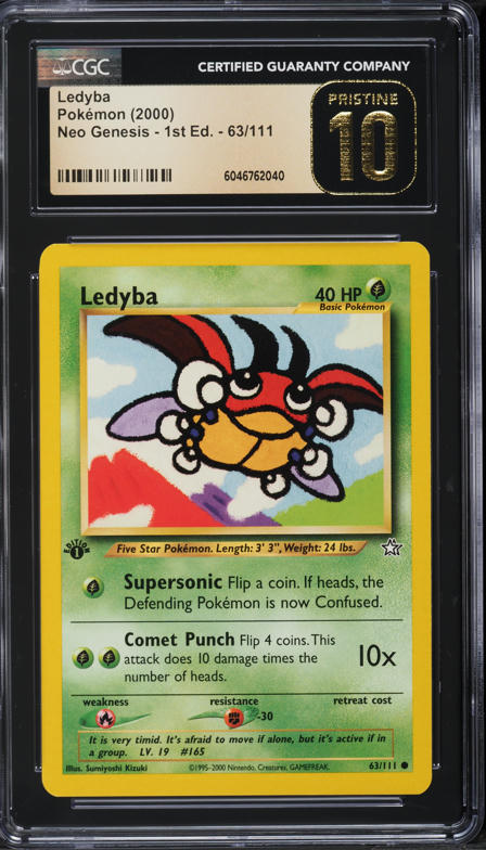 ledyba pokemon card value 2000 Neo Genesis 1st Edition #63 CGC 10 GEM MINT on Fanatics Collect Pokémon Hit Points60 HP Form Pokemon Card Old Back Ledyba