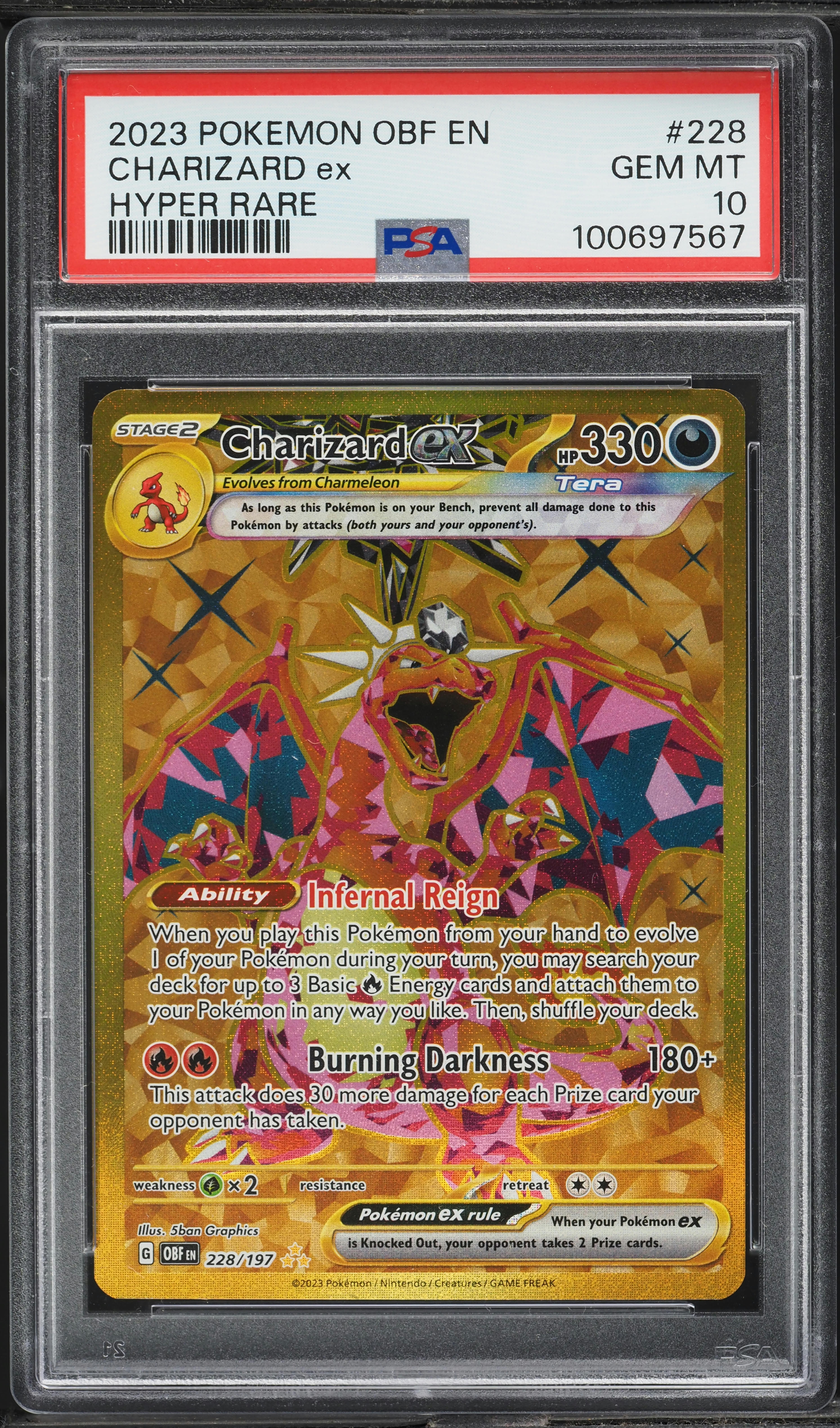 2023 Pokemon SV Obsidian Flames Full Art Charizard ex #228 PSA 10