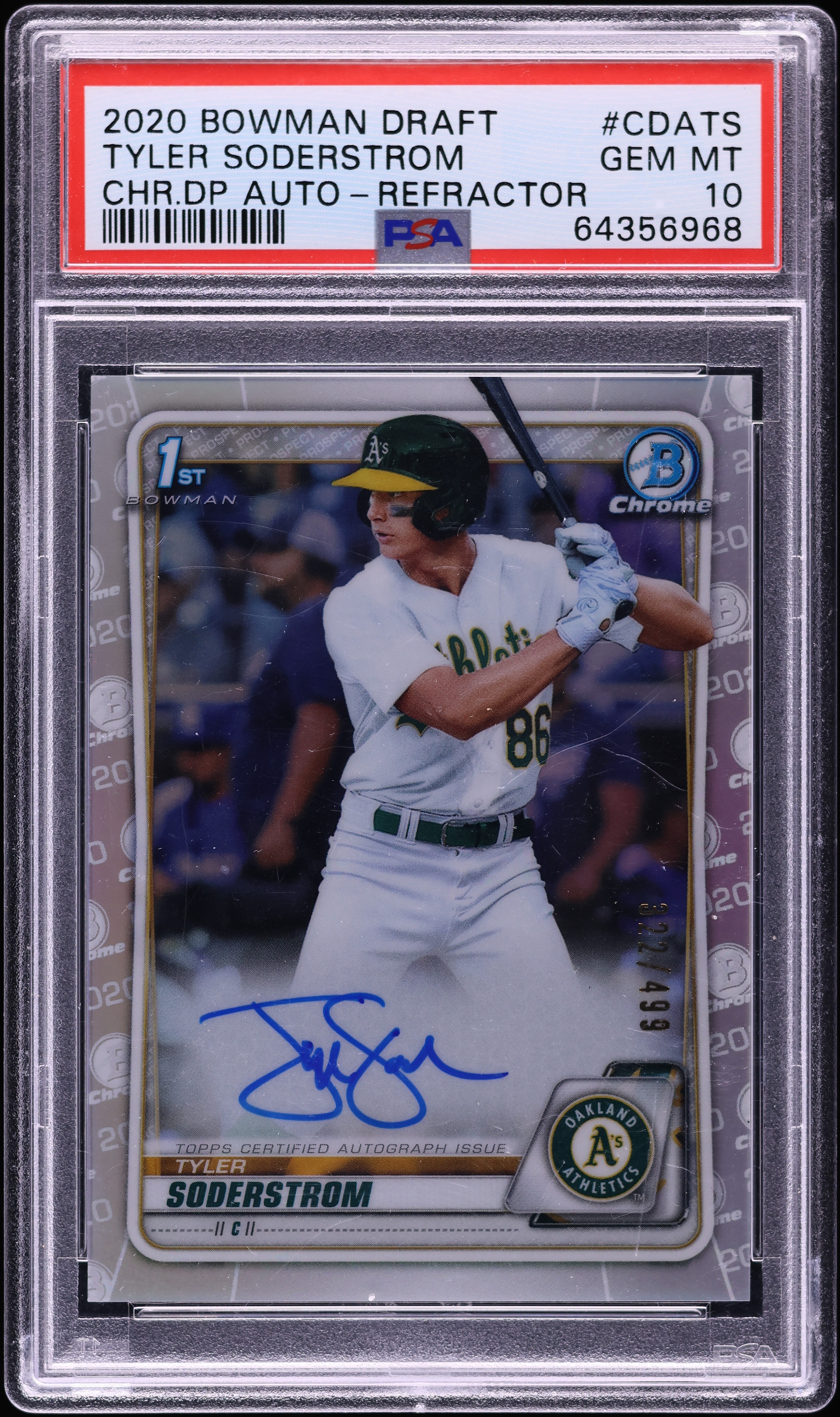 2020 Bowman Chrome Refractor Tyler Soderstrom PROSPECT AUTO /499 