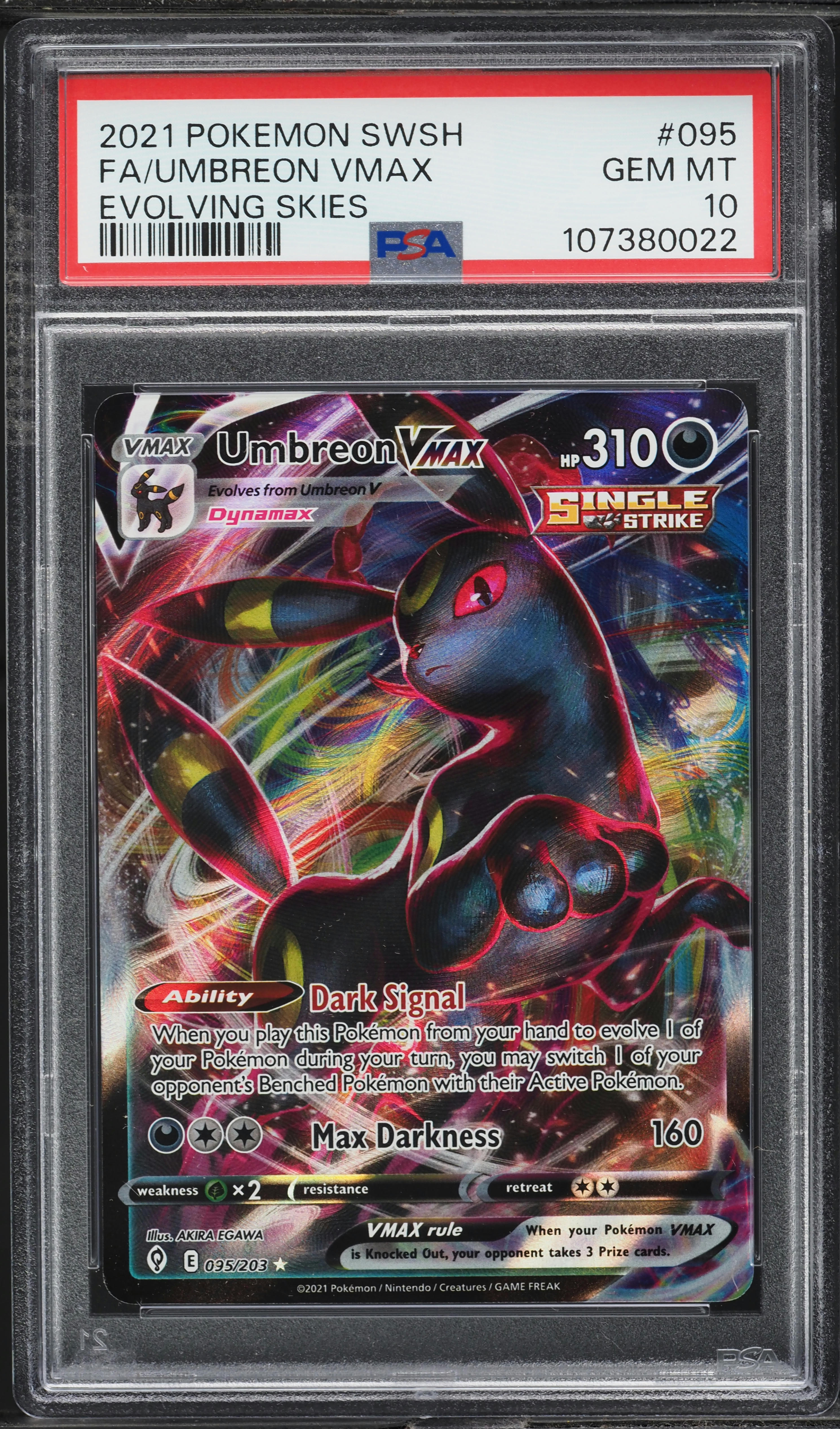 2021 Pokemon Sword & Shield Evolving Skies Umbreon VMAX #95 PSA 10