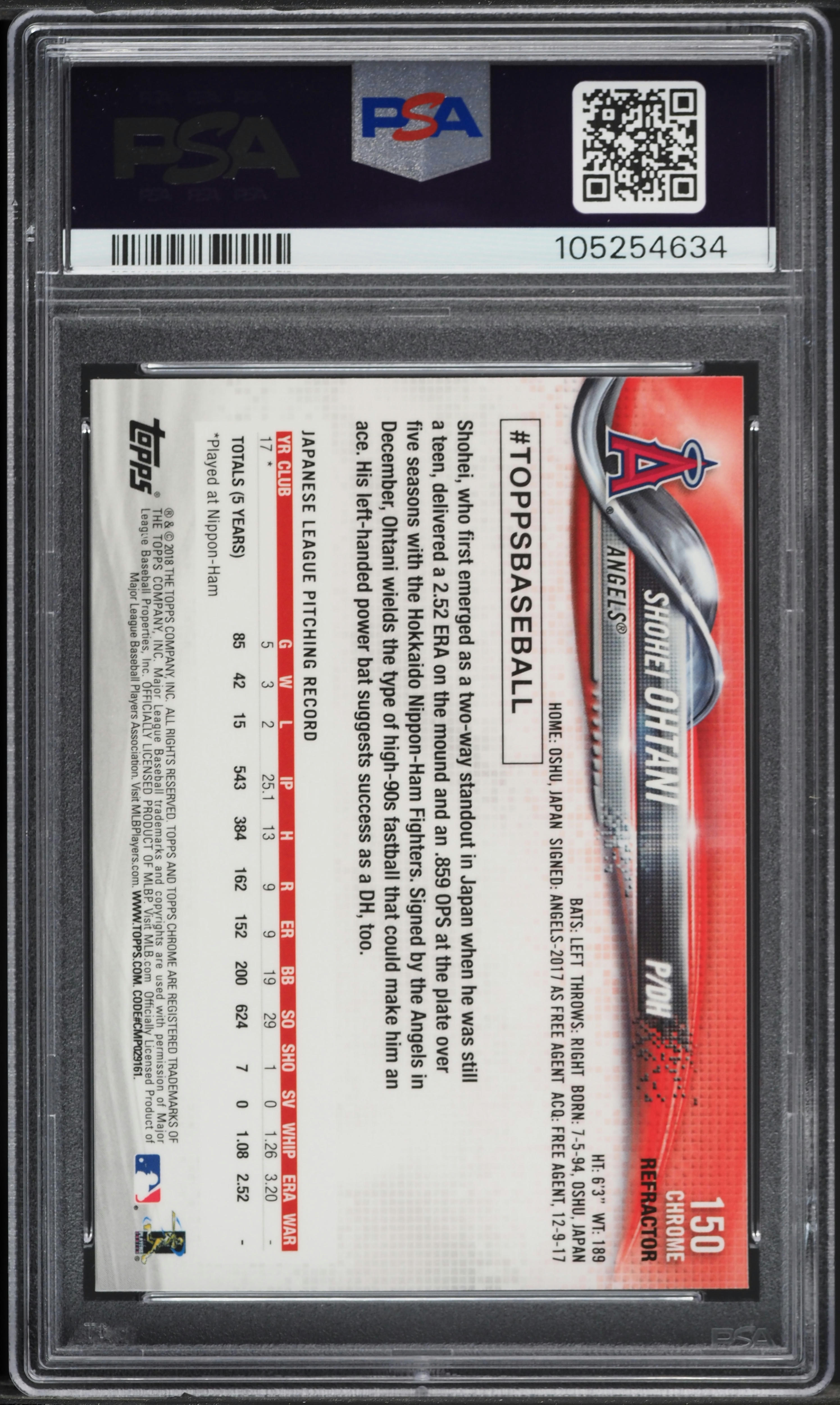 SHOHEI OHTANI PSA 10 2018 TOPPS CHROME SILVER PACK #145 1983 REFRACTOR ROOKIE RC