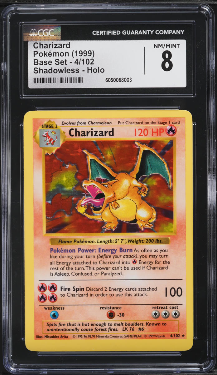 1999 Pokemon Base Set Shadowless Holo Charizard #4 CGC 8 NM-MT on