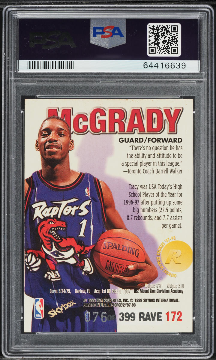 1997 Skybox Z-Force Rave Tracy McGrady ROOKIE /399 #172 PSA 7 NRMT
