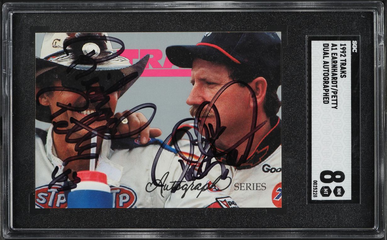 1992 Traks Dual Dale Earnhardt & Richard Petty AUTO #A1 SGC 8 NM-MT