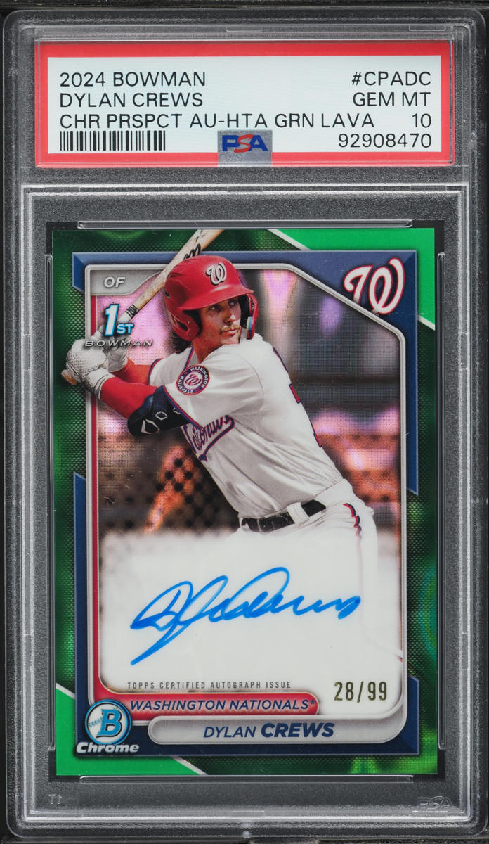 2024 Bowman Chrome HTA Green Lava Dylan Crews PROSPECT AUTO /99 #CPA-DC PSA 10