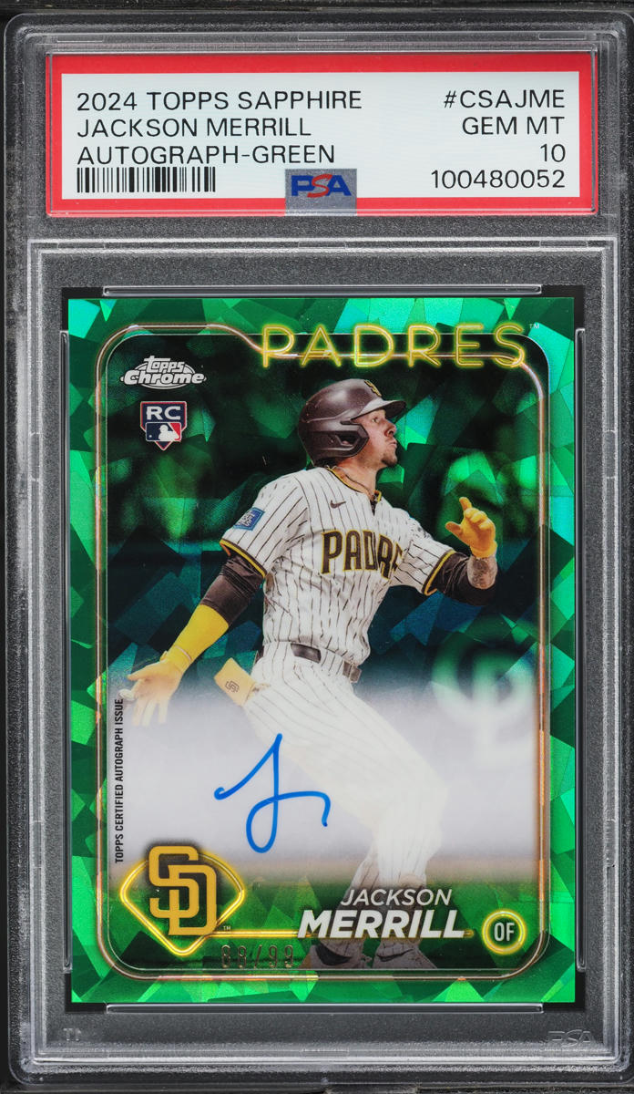 2024 Topps Chrome Sapphire Green Jackson Merrill ROOKIE AUTO /99 #CSAJME PSA 10