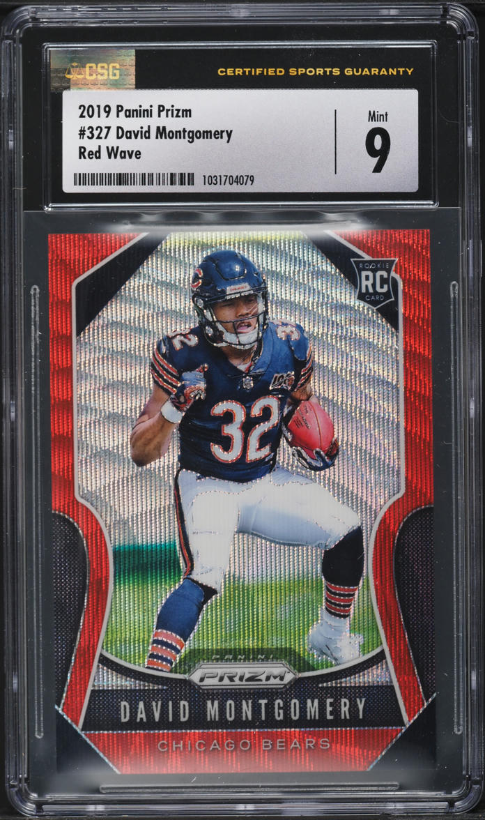 2019 Panini Prizm Red Wave David Montgomery ROOKIE /149 #327 CSG 9 MINT