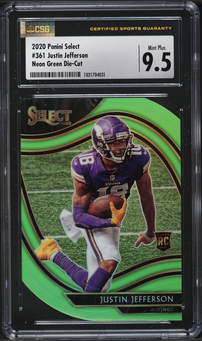 2020 Select Field Level Neon Green Die-Cut Justin Jefferson ROOKIE #361 CSG 9.5
