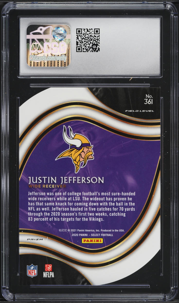 2020 Select Field Level Neon Green Die-Cut Justin Jefferson ROOKIE #361 CSG 9.5