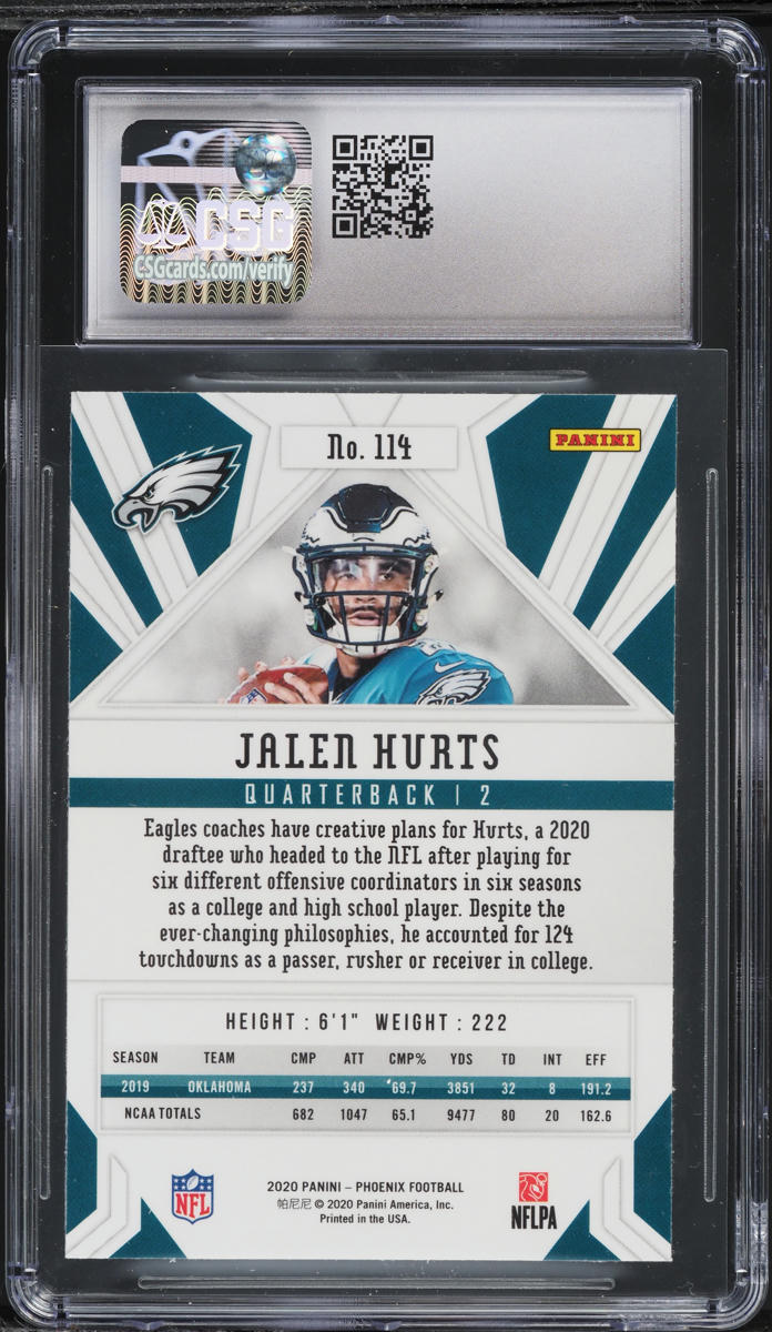 2020 Panini Phoenix Fire Burst Jalen Hurts ROOKIE #114 CSG 10 GEM MINT