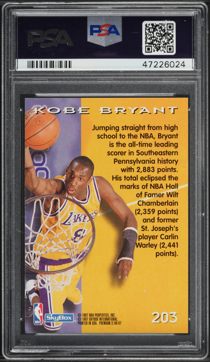 1996 Skybox Premium Kobe Bryant ROOKIE #203 PSA 10 GEM MINT on