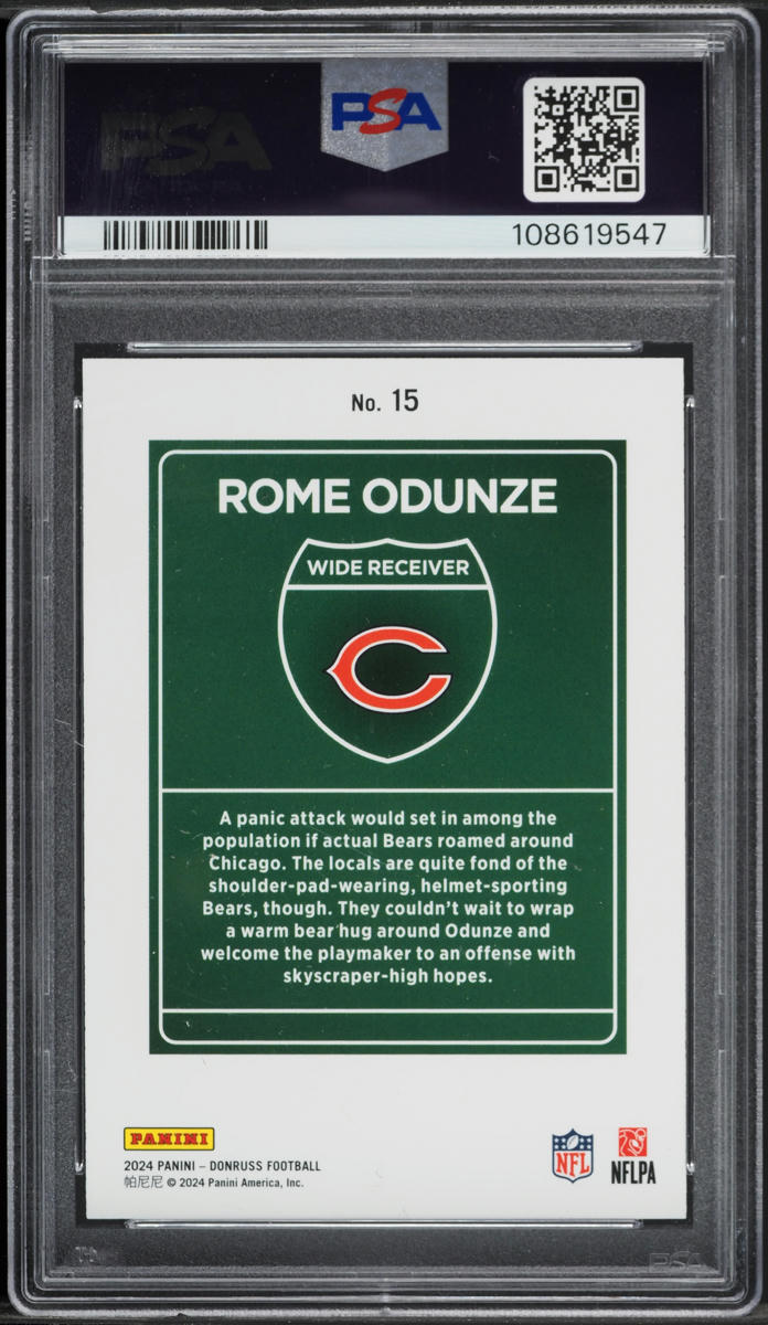 2024 Donruss Downtown Rome Odunze ROOKIE #15 PSA 8 NM-MT