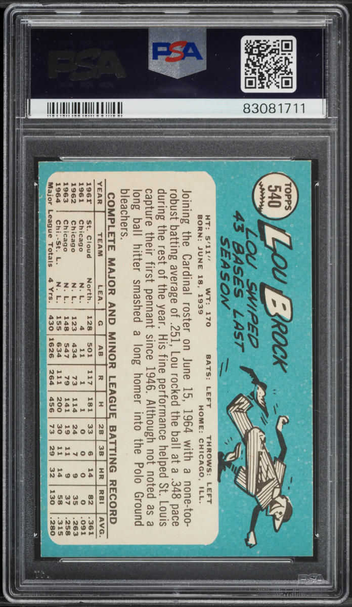 1965 Topps Lou Brock #540 PSA 9 MINT