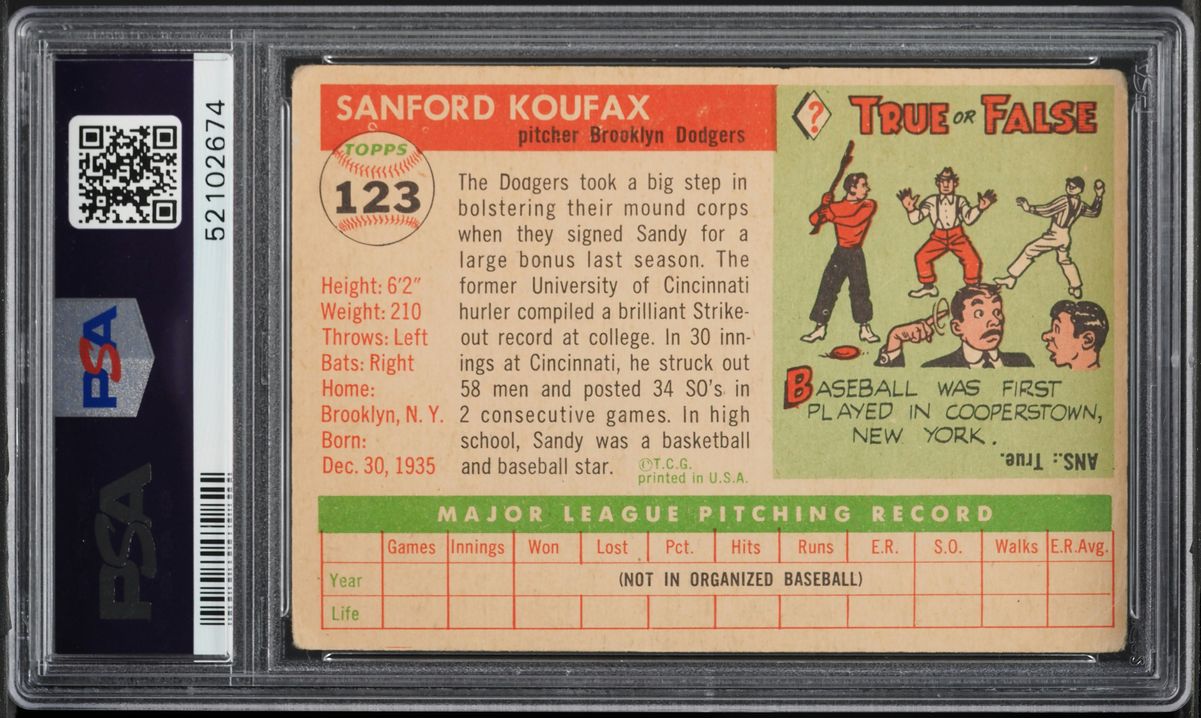 1955 Topps Sandy Koufax ROOKIE #123 PSA 2.5 GD+