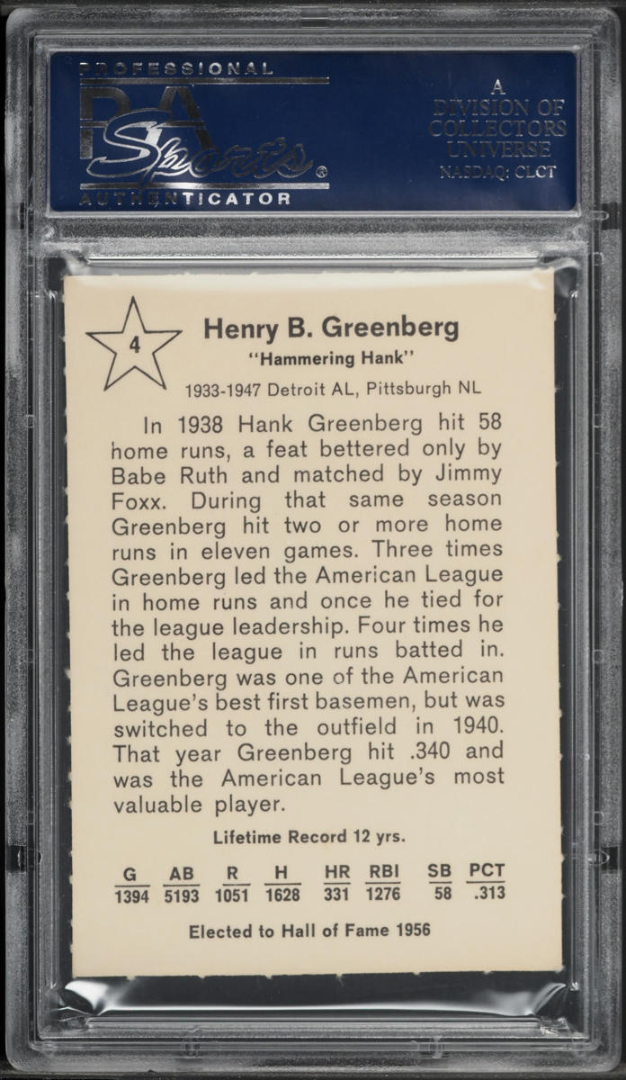 1961 Golden Press Hank Greenberg #4 PSA 7 NRMT