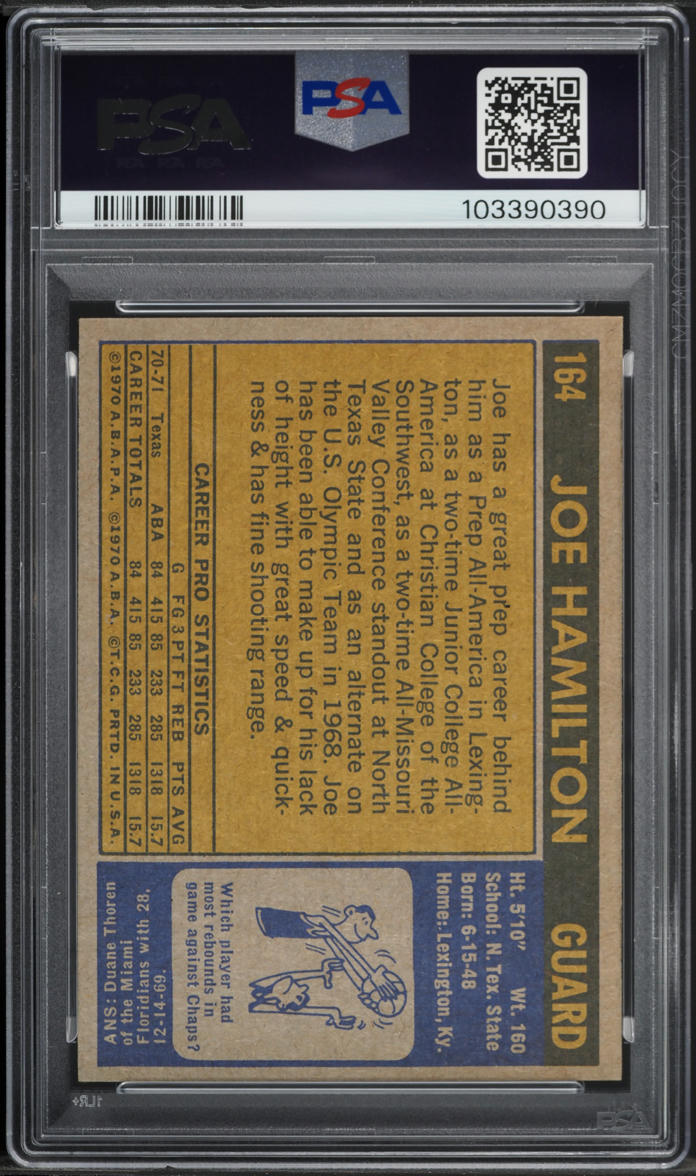 1971 Topps Basketball Joe Hamilton #164 PSA 8 NM-MT