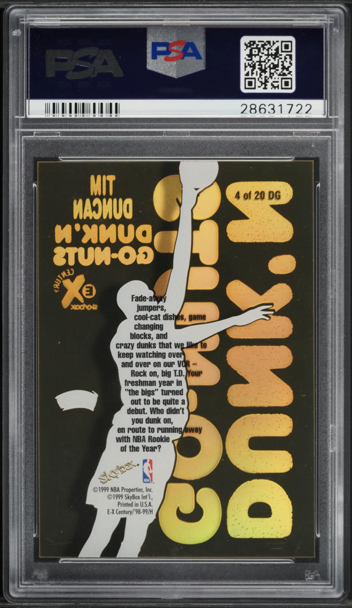 1998 Skybox E-X Century Dunk 'N Go-Nuts Tim Duncan #4DG PSA 10 GEM