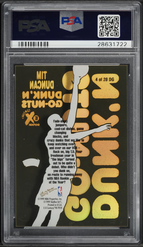 1998 Skybox E-X Century Dunk 'N Go-Nuts Tim Duncan #4DG PSA 10 GEM