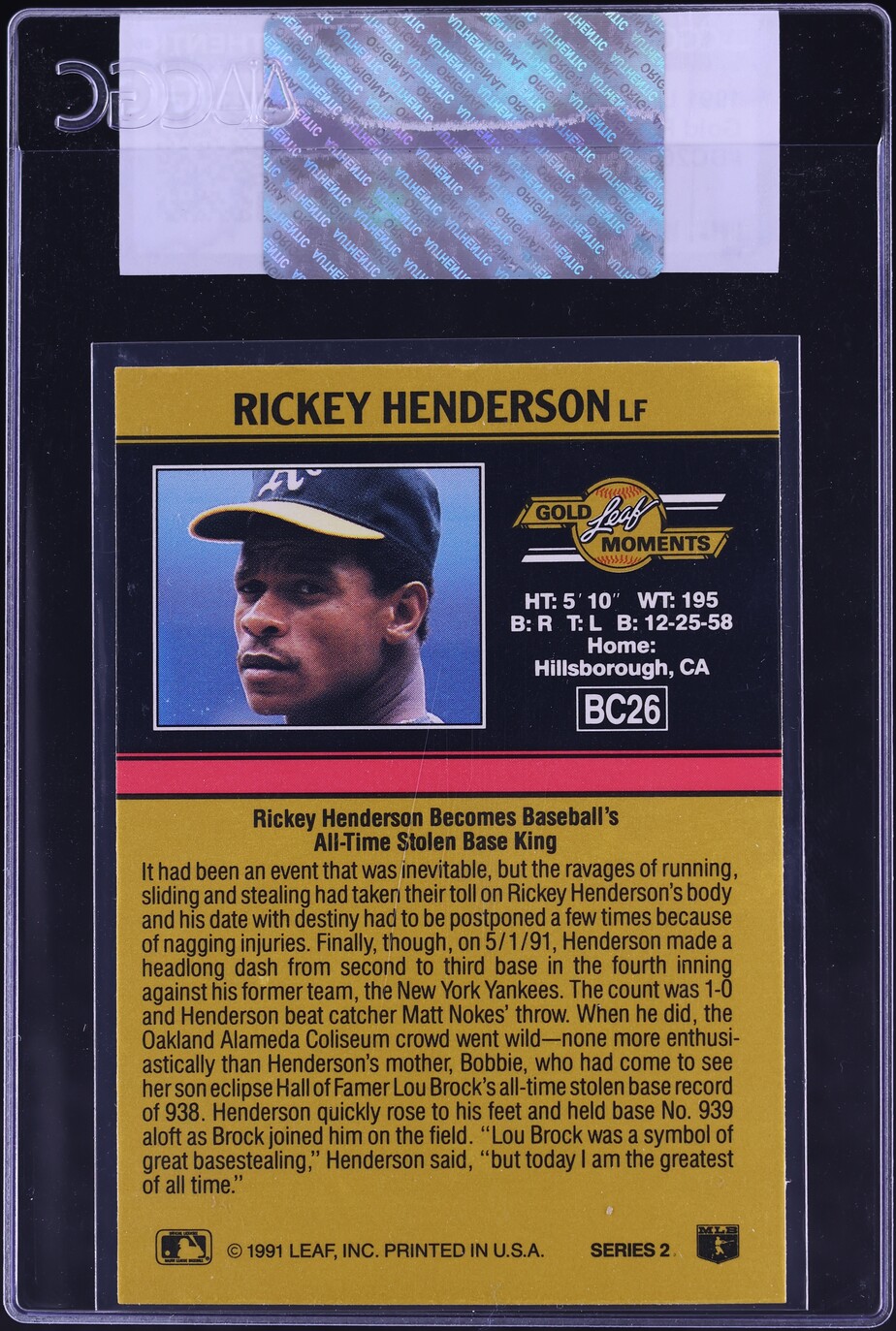 1991 Leaf Gold Rookies Rickey Henderson #BC26 CGC AUTH