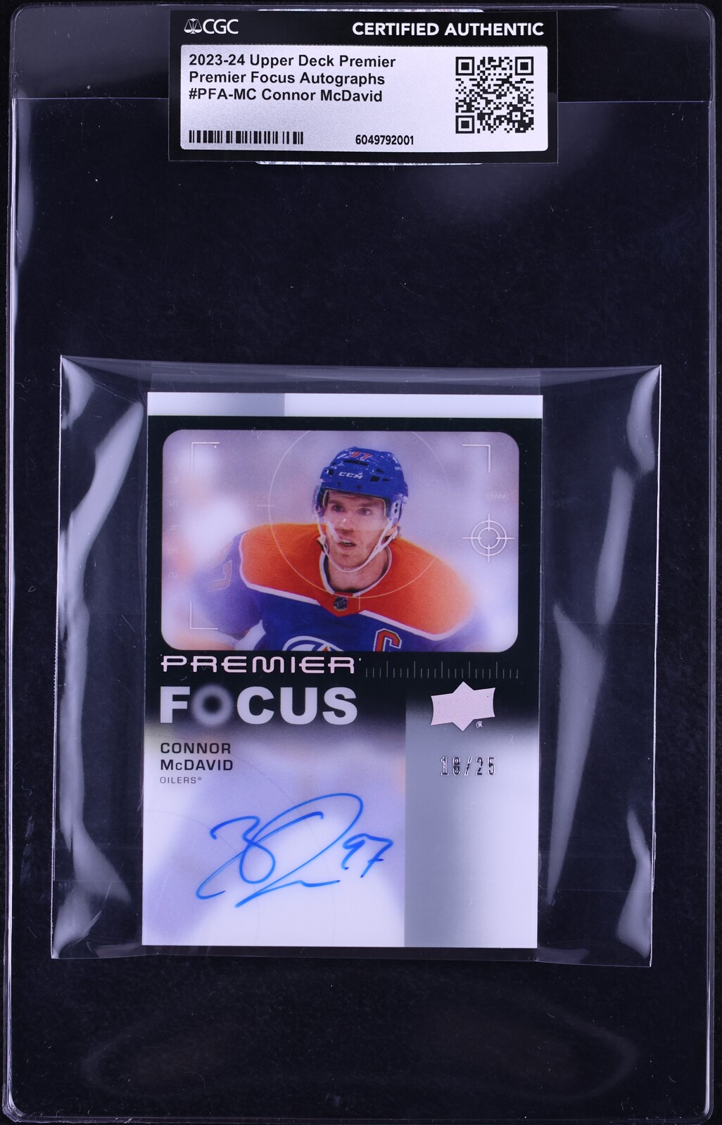 2023 Upper Deck Premier Focus Connor McDavid AUTO /25 #PFA-MC CGC AUTH