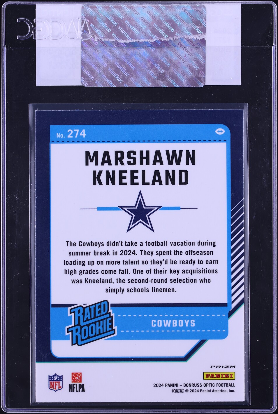 2024 Donruss Optic Blue Hyper Marshawn Kneeland ROOKIE #274 CGC AUTH