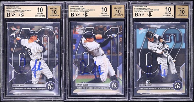 Lot(3) 2022 Topps Now Aaron Judge AUTO BGS 10 PRISTINE