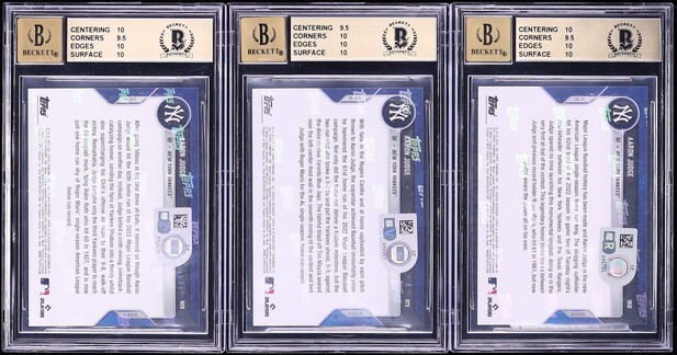 Lot(3) 2022 Topps Now Aaron Judge AUTO BGS 10 PRISTINE