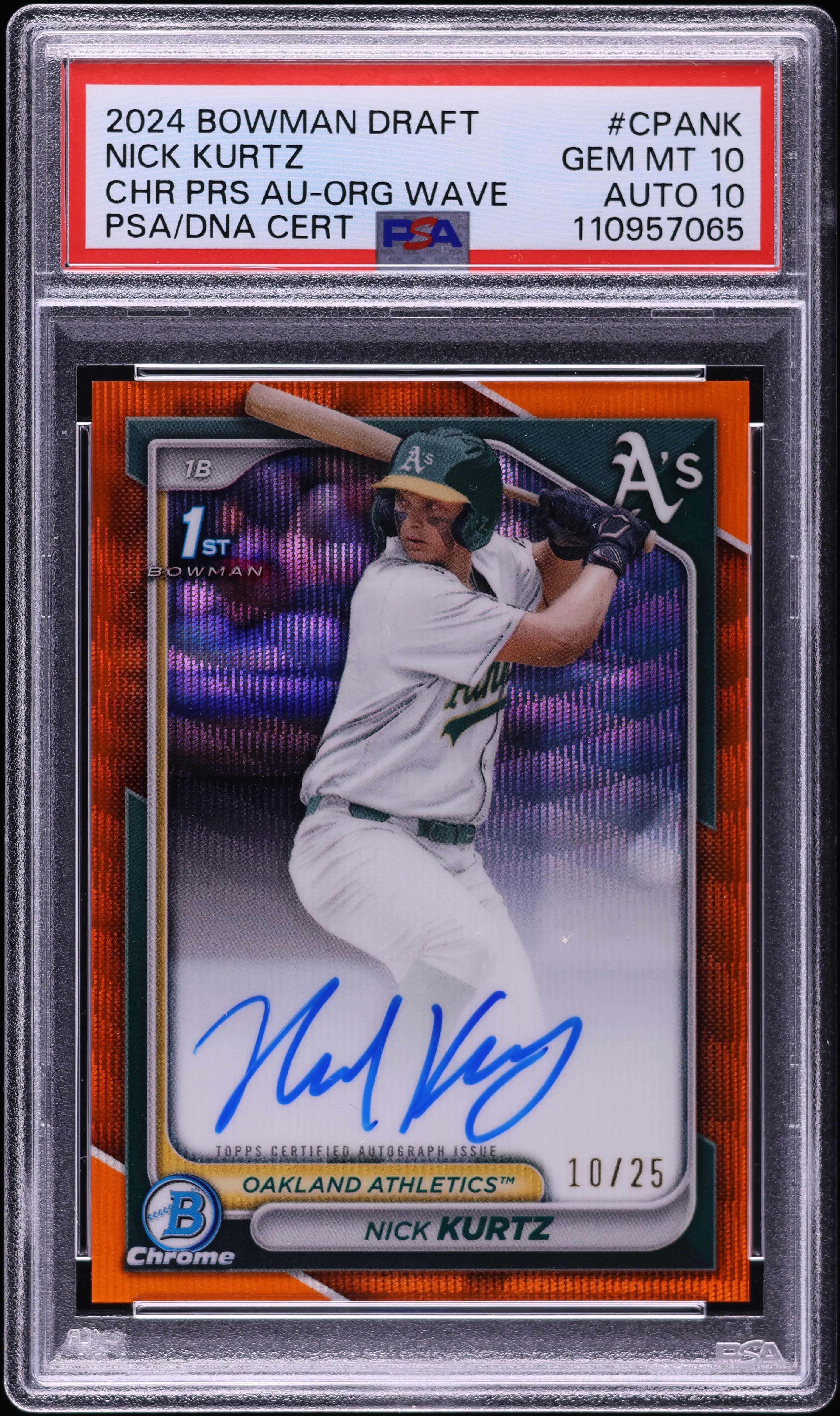 2024 Bowman Chrome Draft Orange Wave Nick Kurtz PROSPECT AUTO DNA 