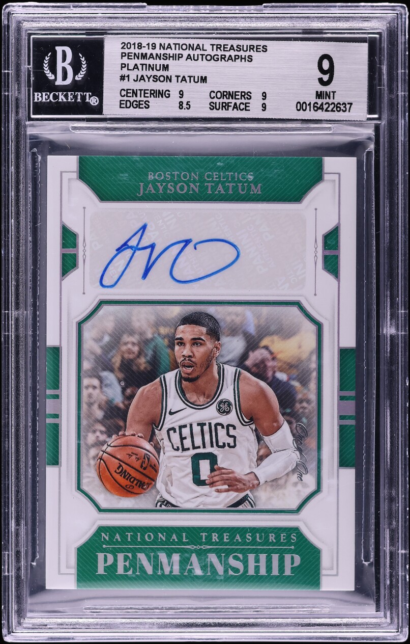 2018 National Treasure Penmanship Platinum Jayson Tatum AUTO 1/1 #PM-JTT BGS 9