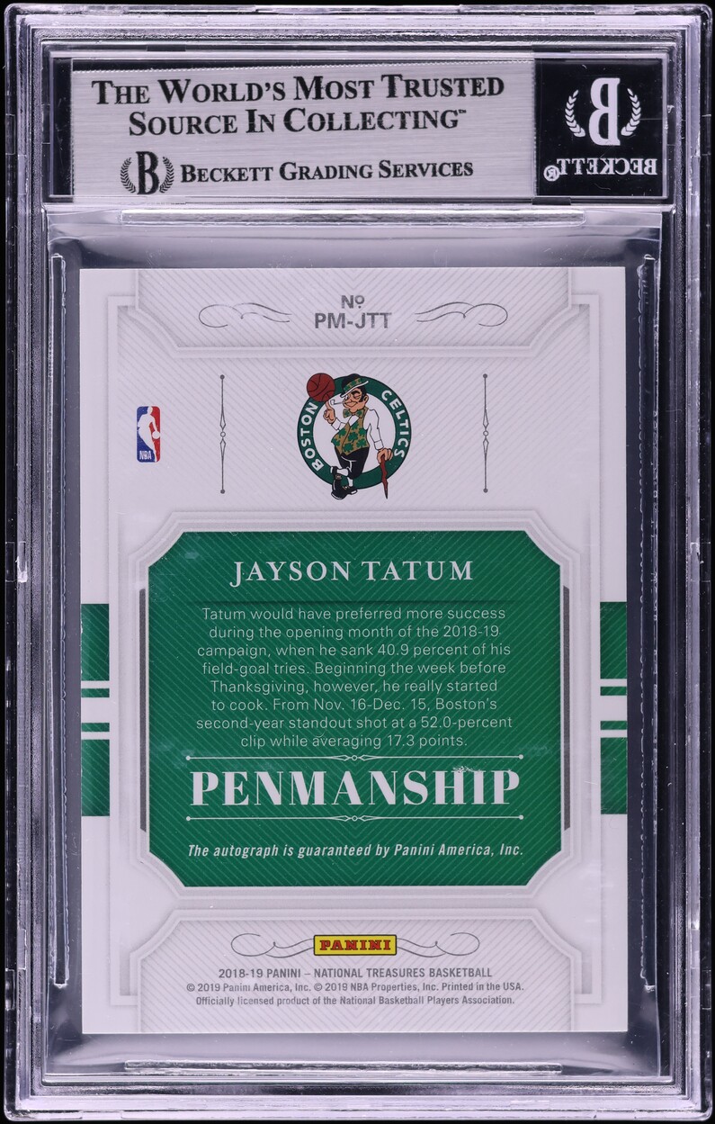 2018 National Treasure Penmanship Platinum Jayson Tatum AUTO 1/1 #PM-JTT BGS 9