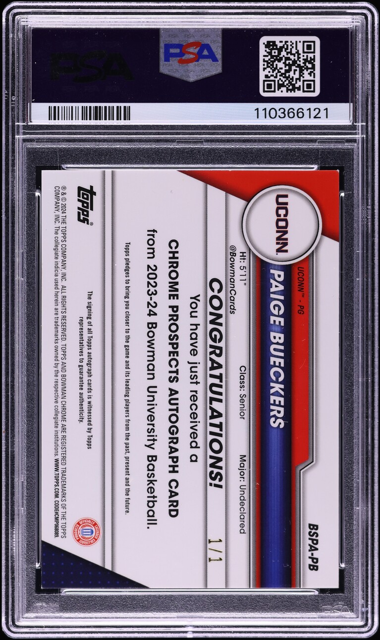 2023 Bowman Chrome U Superfractor Paige Bueckers SP ROOKIE AUTO 1/1 PSA 8 NM-MT