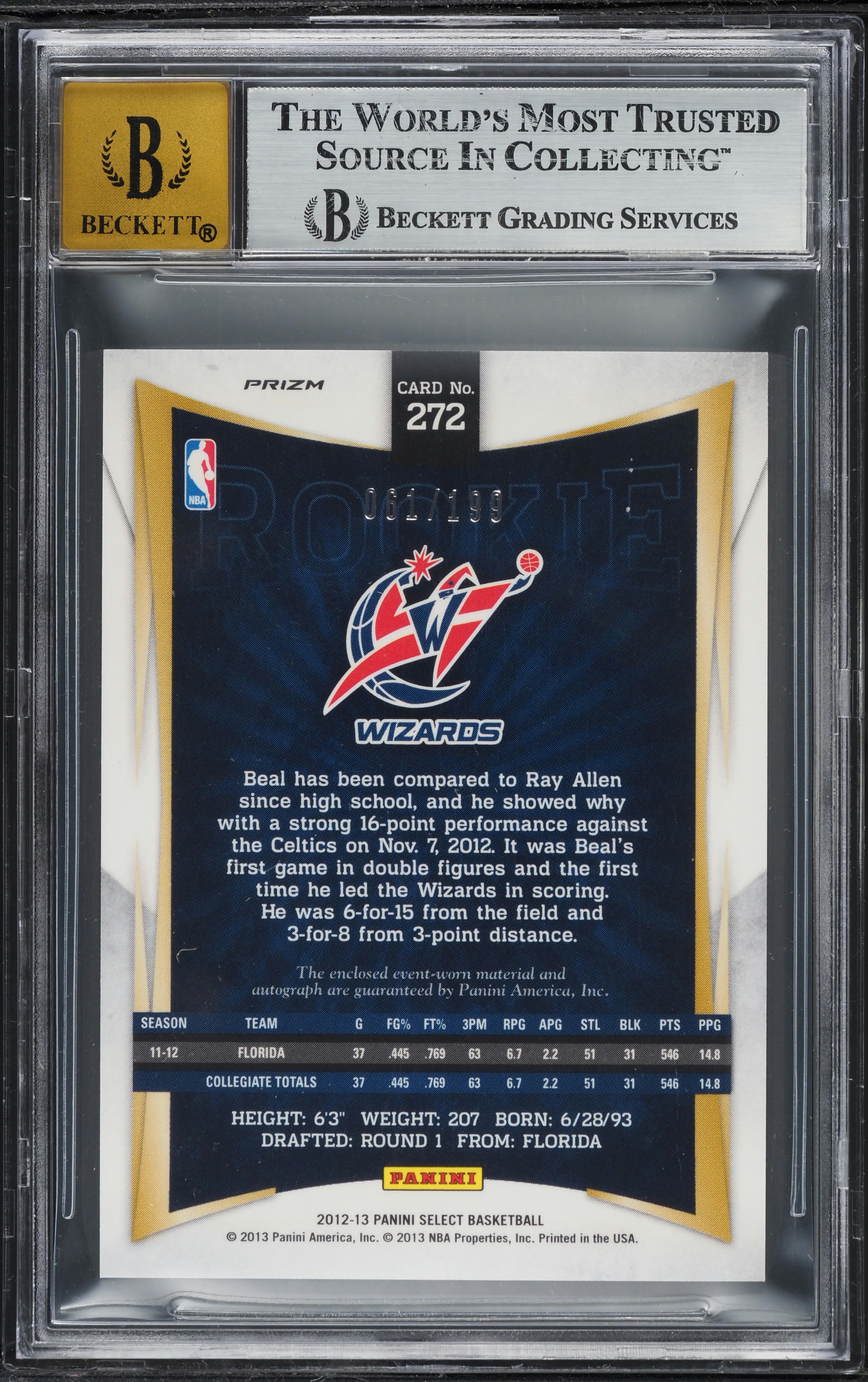 2012 Select Silver Prizm Bradley Beal ROOKIE PATCH AUTO /199 #272