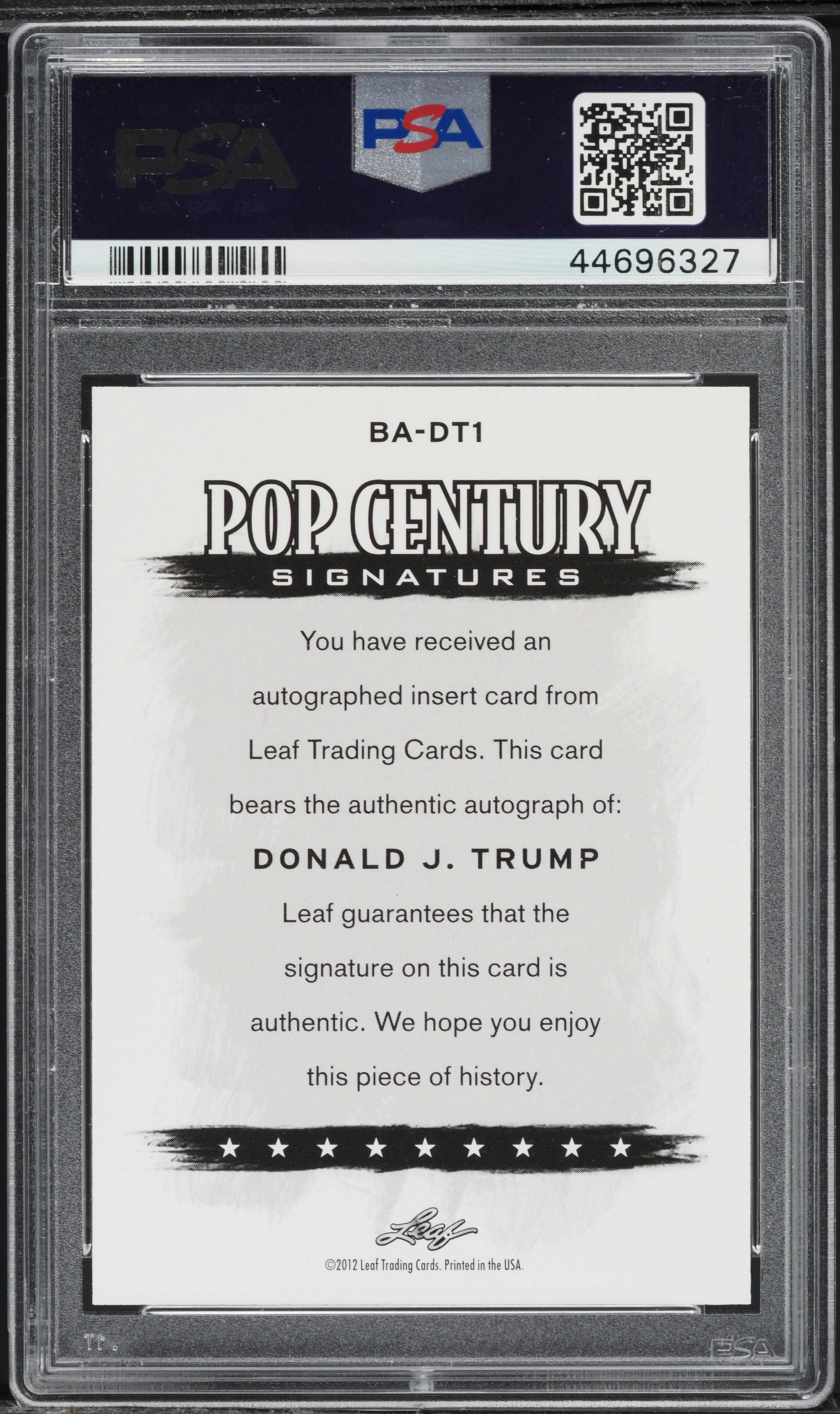 2012 Leaf Pop Century Donald Trump AUTO #BA-DT1 PSA 8 NM-MT on