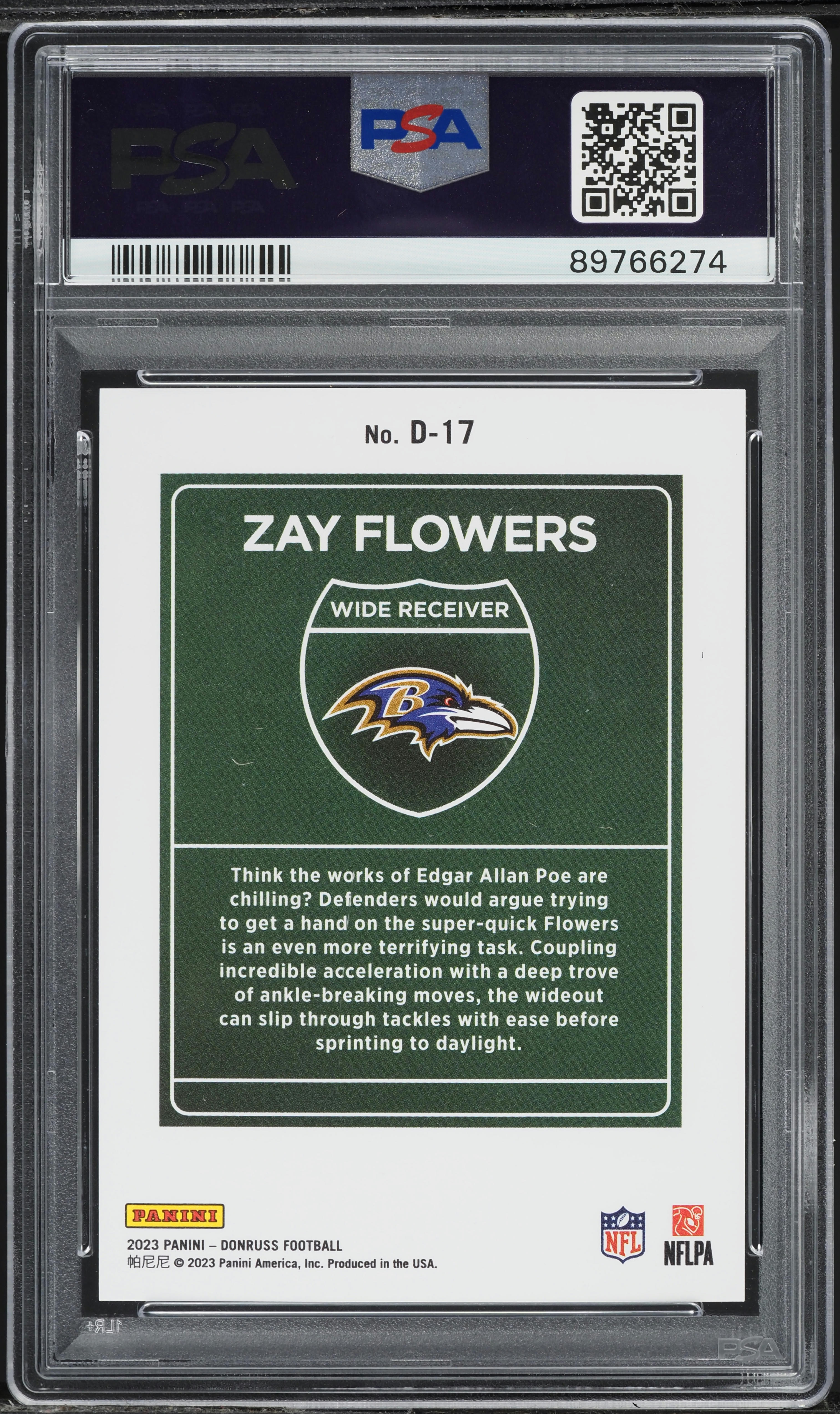 2023 Donruss Downtown! Zay Flowers ROOKIE #D-17 PSA 10 GEM MINT on