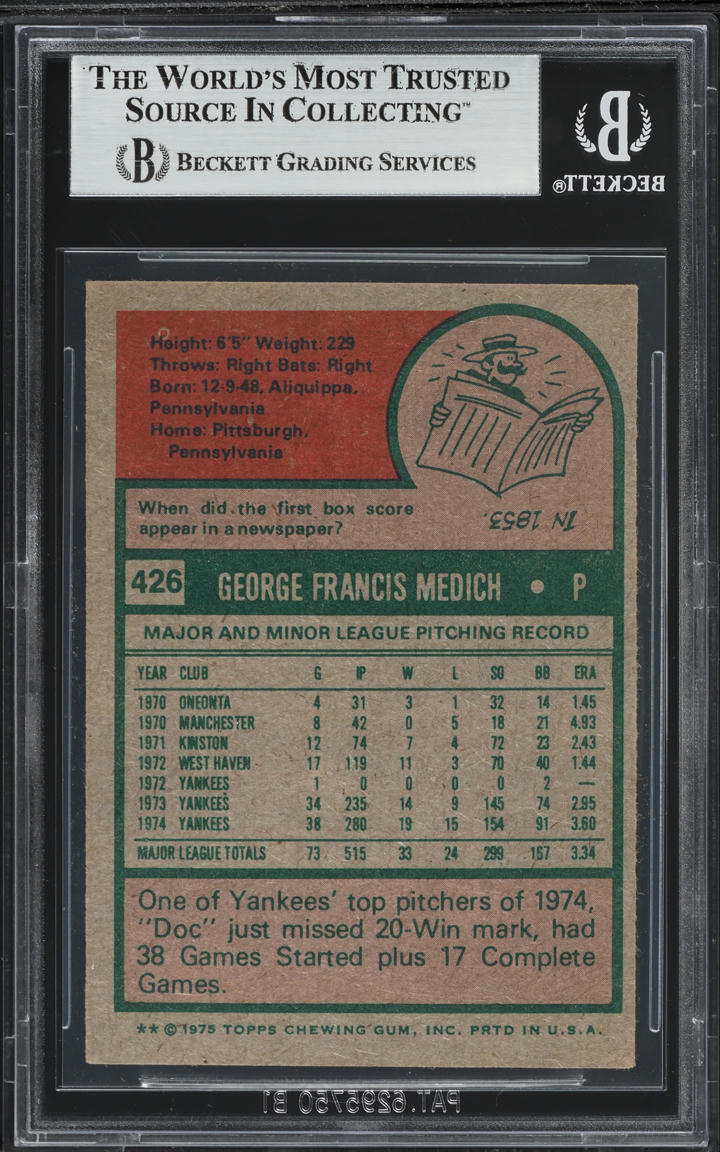1975 Topps 50th Anniversary George Medich #426 BGS 5.5 EX+