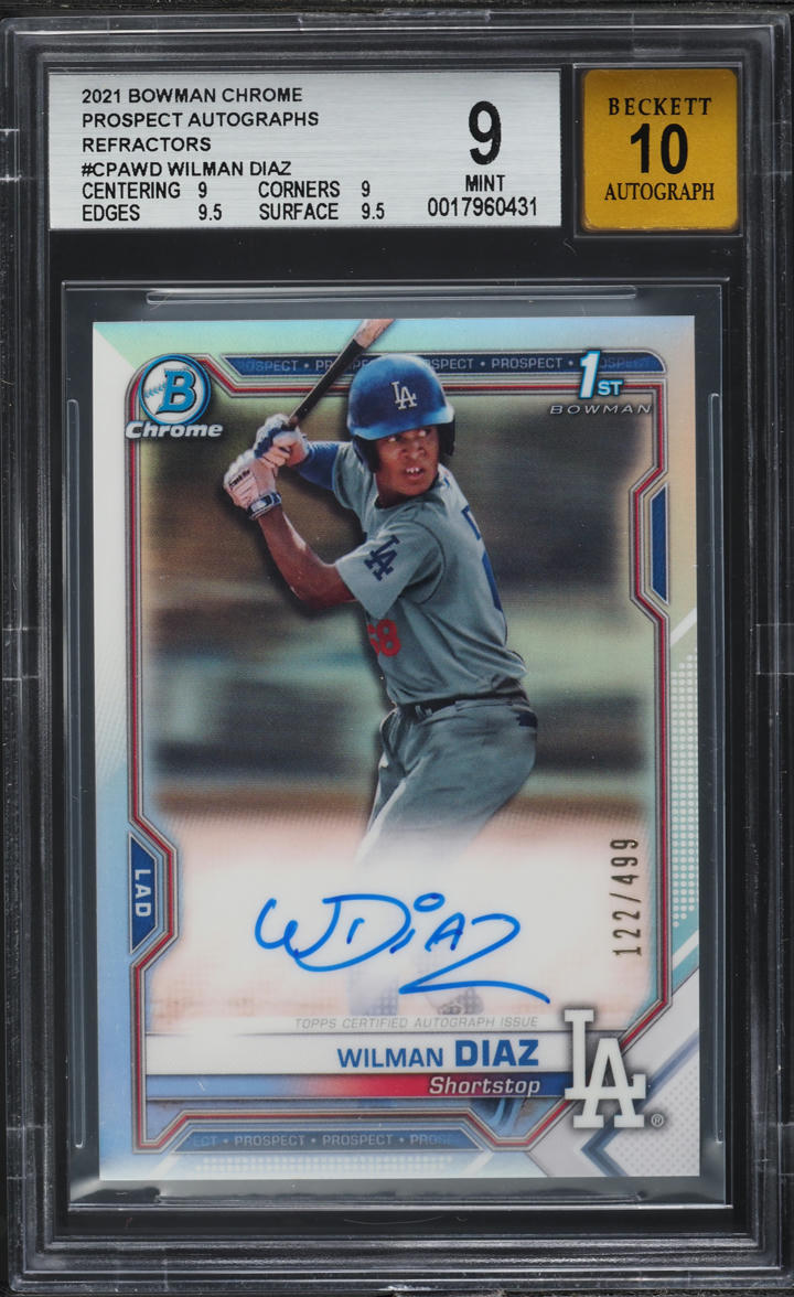 2021 Bowman Chrome Refractor Wilman Diaz PROSPECT AUTO /499 #CPA-WD BGS 9 MINT
