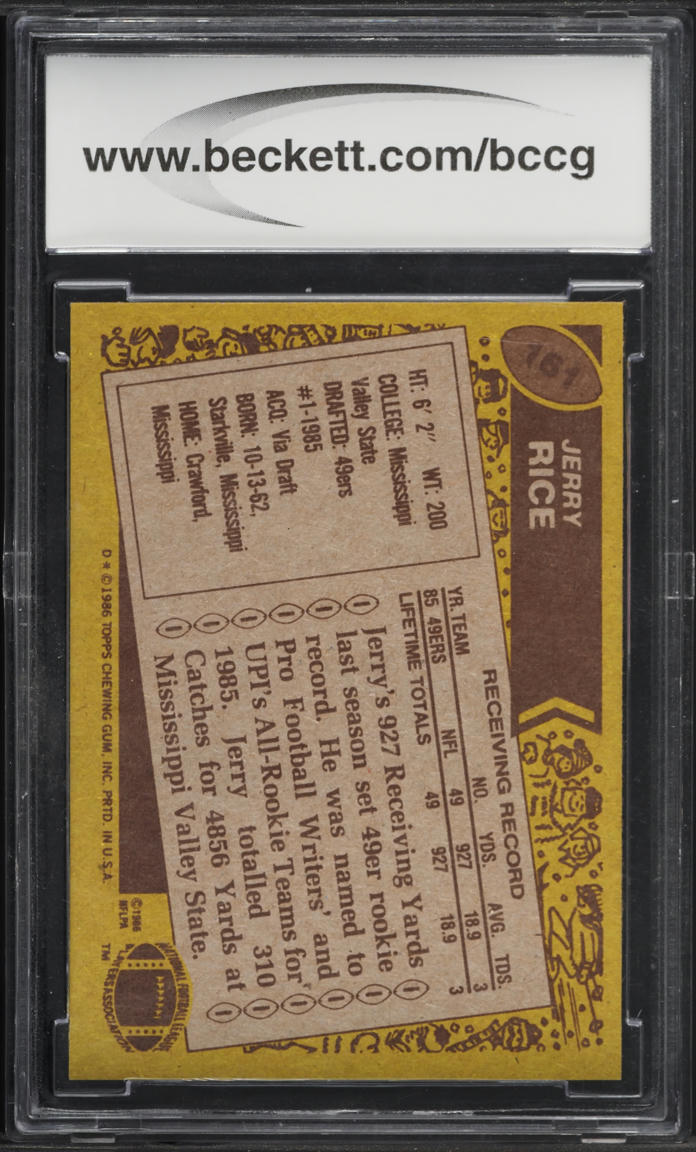1986 Topps Football Jerry Rice ROOKIE #161 BCCG 9