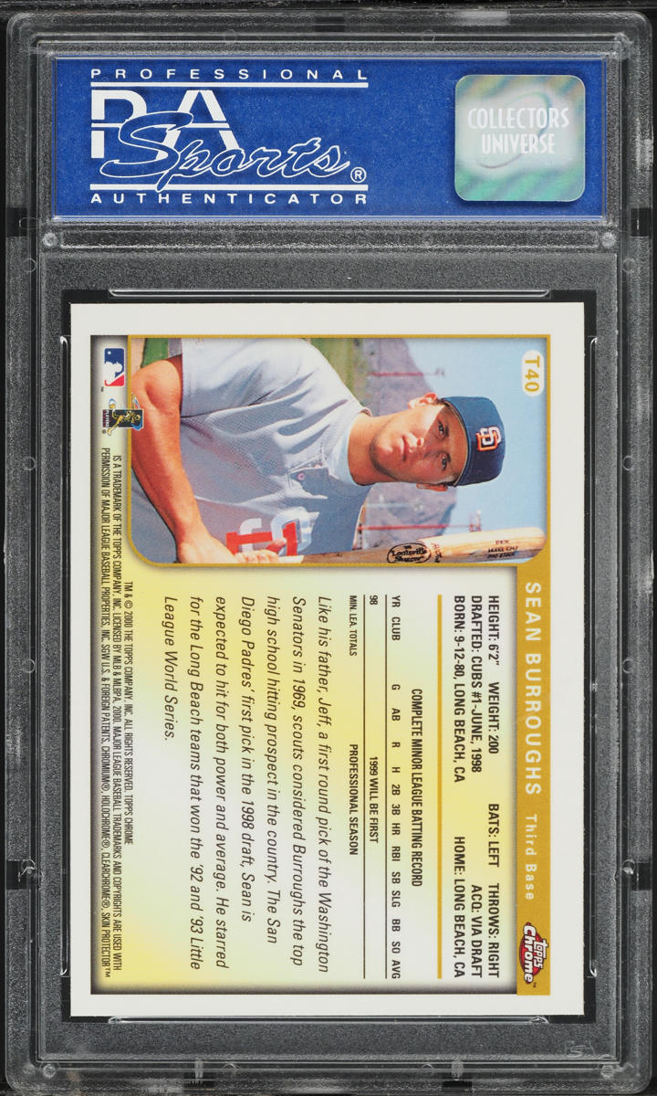 1999 Topps Chrome Traded Sean Burroughs ROOKIE #T40 PSA 9 MINT