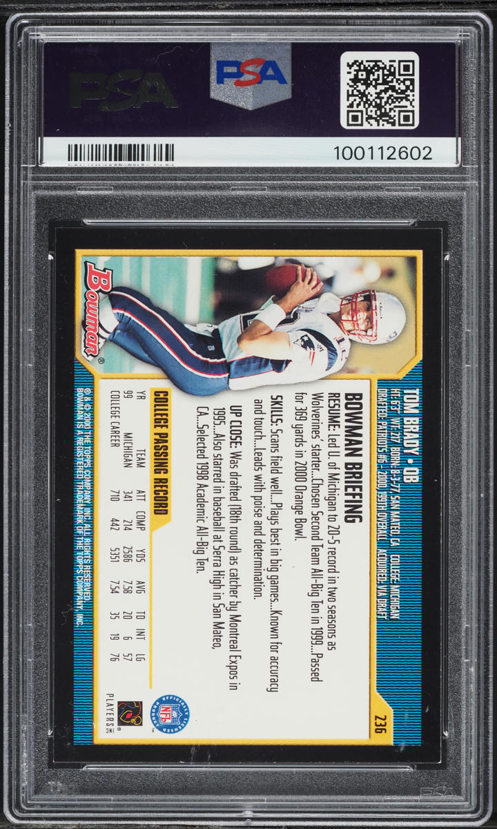 2000 Bowman Football Tom Brady ROOKIE #236 PSA 8 NM-MT