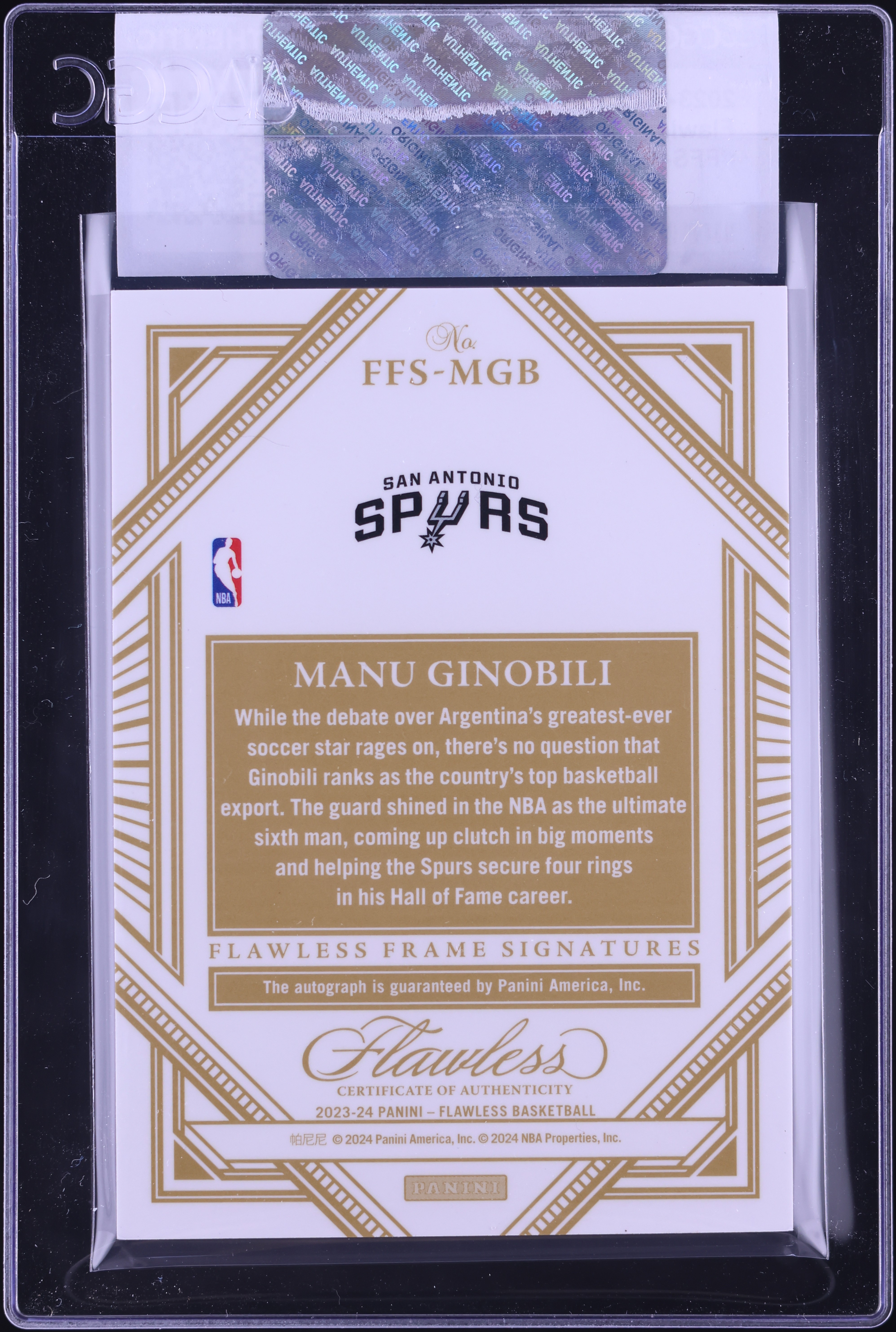 2023 Panini Flawless Frame Manu Ginobili AUTO /25 #FFS-MGB CGC 