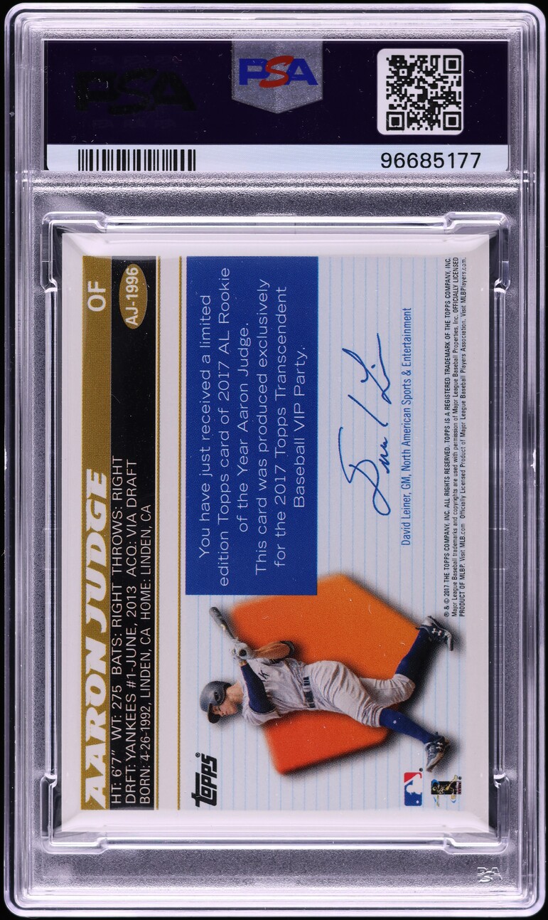 2017 Topps Transcendent Collection Topps History Aaron Judge ROOKIE /87 PSA 9