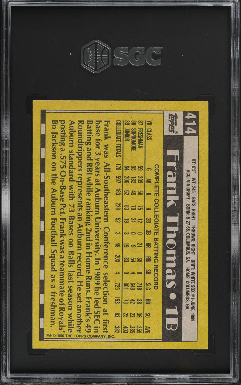 1990 Topps Frank Thomas ROOKIE #414 SGC 8 NM-MT