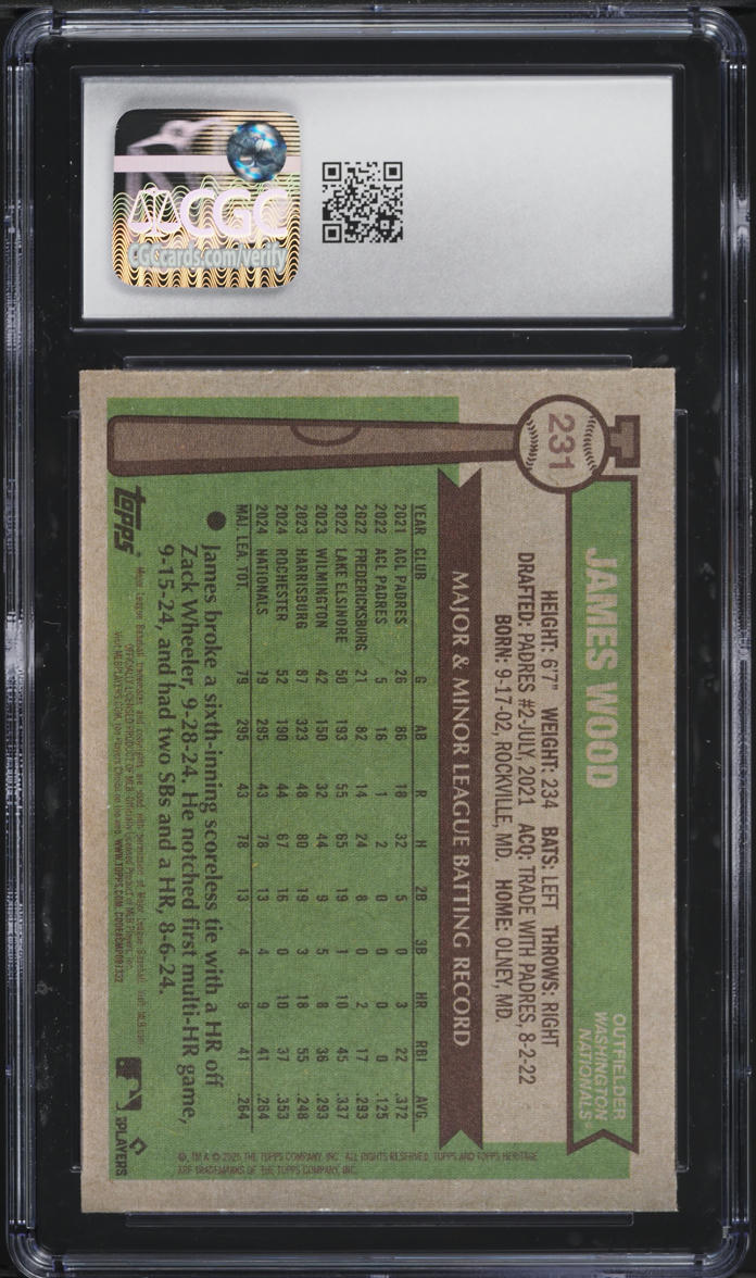 2025 Topps Heritage James Wood ROOKIE #231 CGC 10 GEM MINT